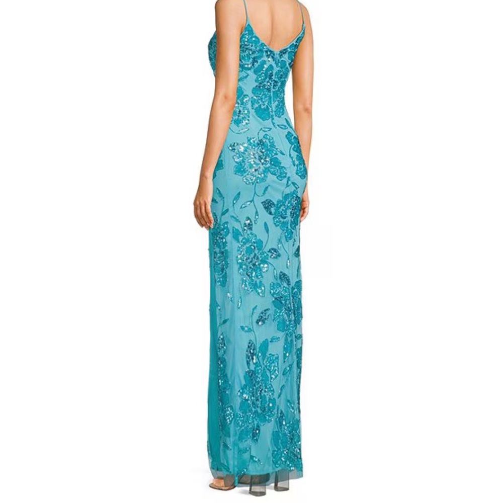 Nordstrom - JUMP- Floral Beaded V-Neck Spaghetti Strap Side Slit Gown